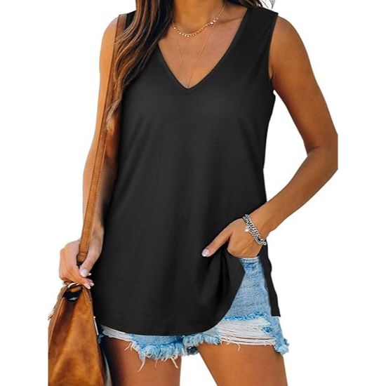 Ladies Summer Deep V Neck Black Tank Top