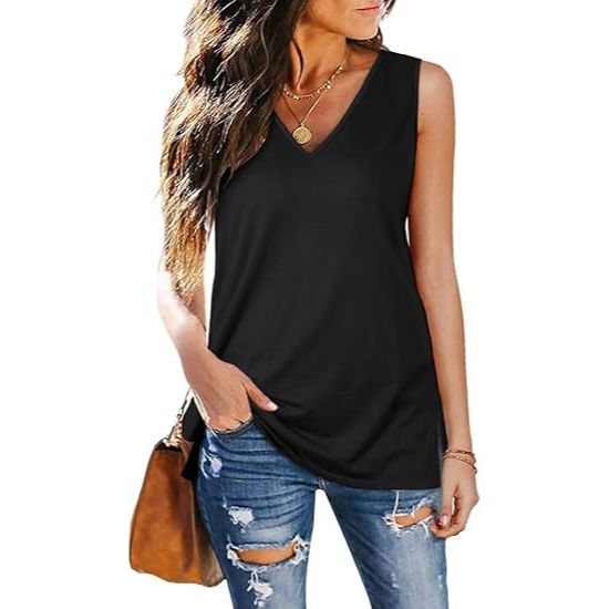 Ladies Summer Deep V Neck Black Tank Top